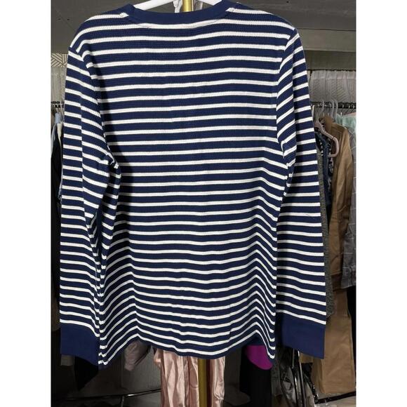 NWT LANDS END WAFFLE KNIT HENLEY PAJAMA TOP NAVY STRIPE M 10-12 MSRP $57.95 - Picture 3 of 5